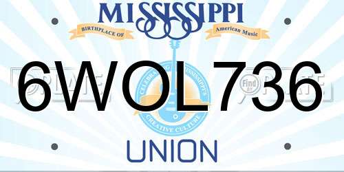 6WOL736 Mississippi License Plate