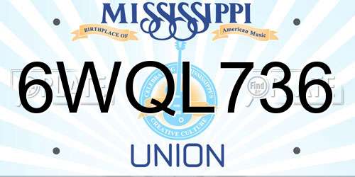 6WQL736 Mississippi License Plate
