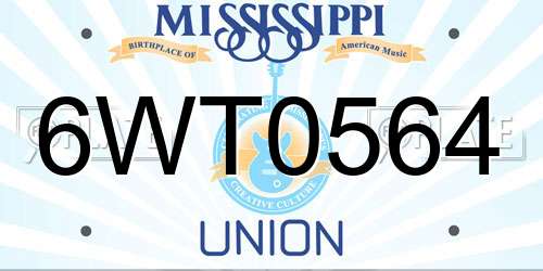 6WT0564 Mississippi License Plate