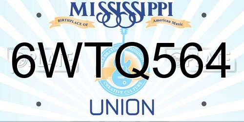 6WTQ564 Mississippi License Plate