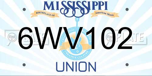 6WV102 Mississippi License Plate
