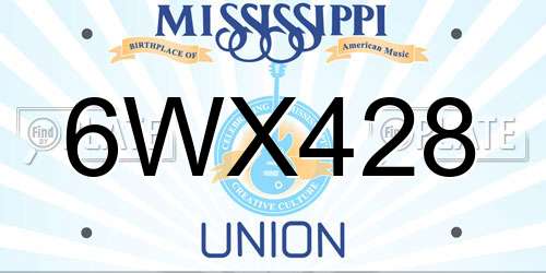 6WX428 Mississippi License Plate