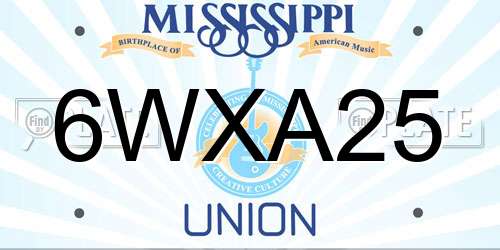 6WXA25 Mississippi License Plate