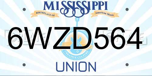 6WZD564 Mississippi License Plate