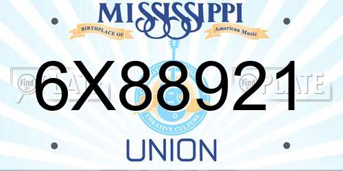 6X88921 Mississippi License Plate