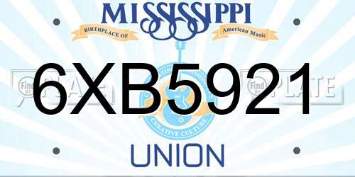 6XB5921 Mississippi License Plate