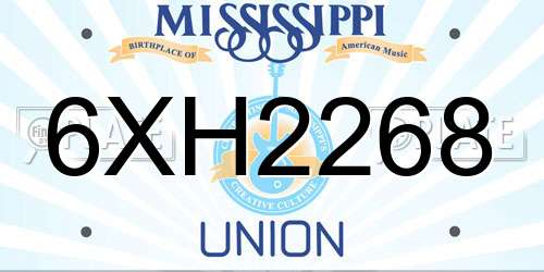 6XH2268 Mississippi License Plate