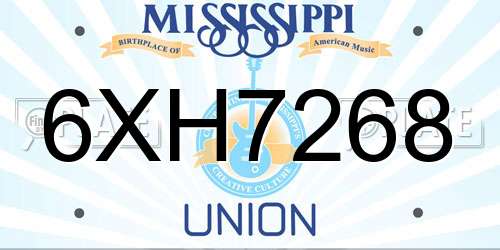 6XH7268 Mississippi License Plate