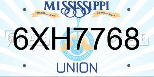 6XH7768 Mississippi License Plate