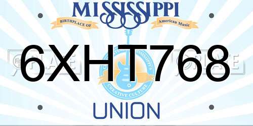 6XHT768 Mississippi License Plate