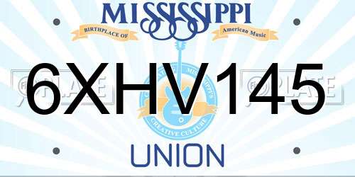 6XHV145 Mississippi License Plate