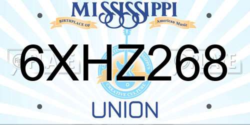 6XHZ268 Mississippi License Plate