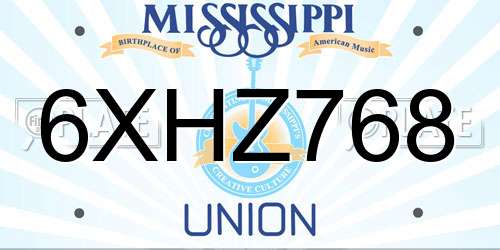 6XHZ768 Mississippi License Plate