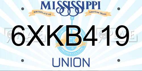 6XKB419 Mississippi License Plate