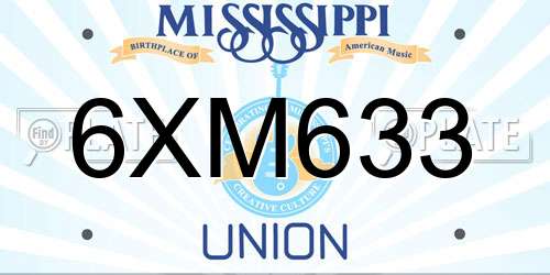 6XM633 Mississippi License Plate