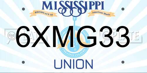 6XMG33 Mississippi License Plate