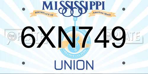 6XN749 Mississippi License Plate