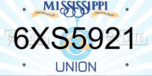 6XS5921 Mississippi License Plate