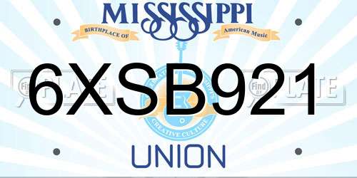 6XSB921 Mississippi License Plate