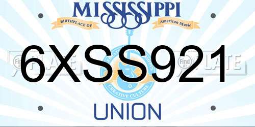 6XSS921 Mississippi License Plate