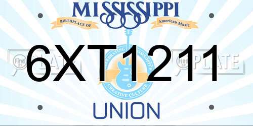 6XT1211 Mississippi License Plate