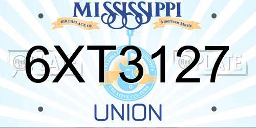 6XT3127 Mississippi License Plate
