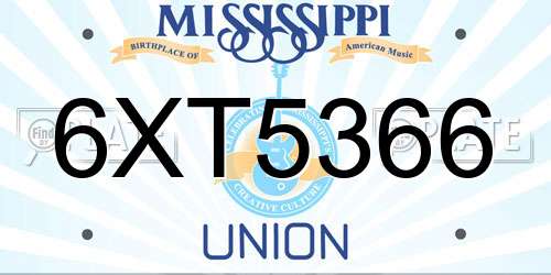 6XT5366 Mississippi License Plate
