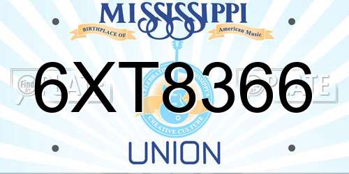 6XT8366 Mississippi License Plate