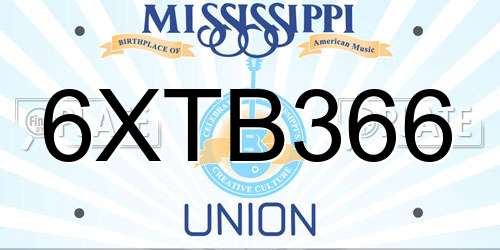 6XTB366 Mississippi License Plate
