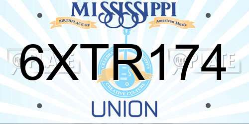 6XTR174 Mississippi License Plate