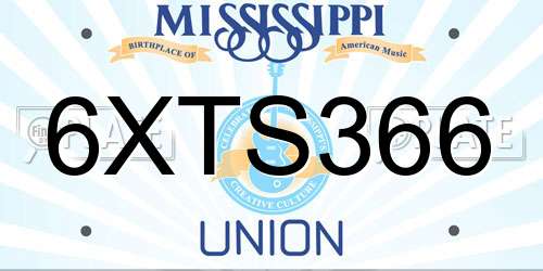 6XTS366 Mississippi License Plate