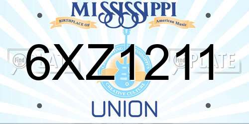 6XZ1211 Mississippi License Plate