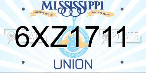 6XZ1711 Mississippi License Plate