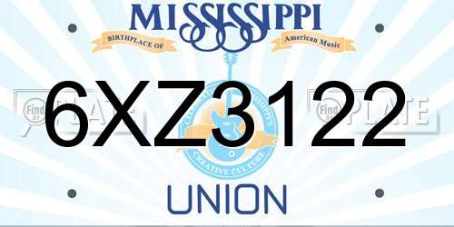 6XZ3122 Mississippi License Plate