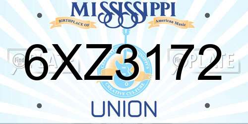 6XZ3172 Mississippi License Plate