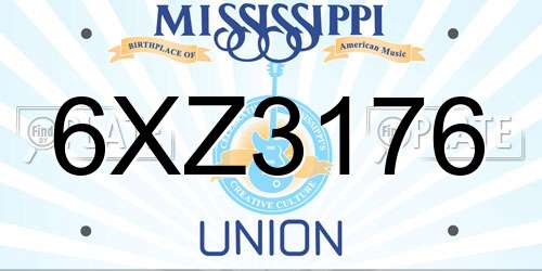 6XZ3176 Mississippi License Plate