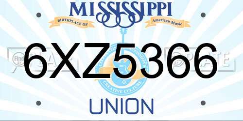 6XZ5366 Mississippi License Plate