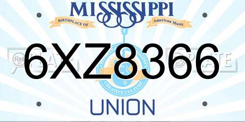 6XZ8366 Mississippi License Plate