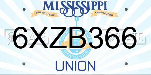 6XZB366 Mississippi License Plate