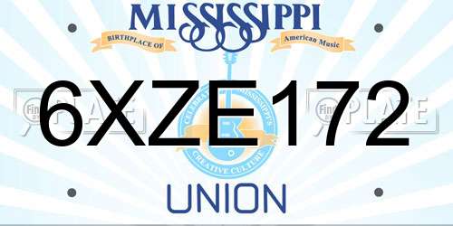 6XZE172 Mississippi License Plate