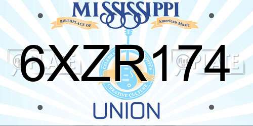 6XZR174 Mississippi License Plate