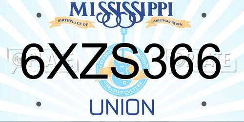 6XZS366 Mississippi License Plate