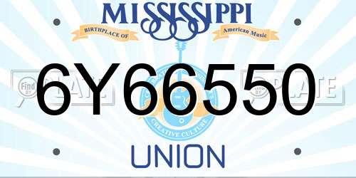 6Y66550 Mississippi License Plate