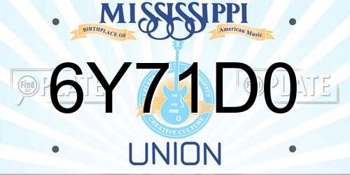 6Y71D0 Mississippi License Plate