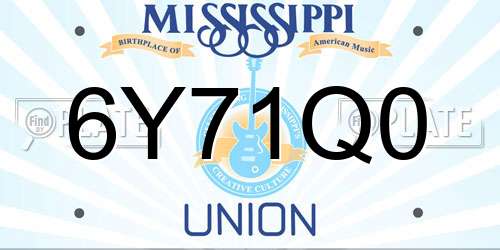 6Y71Q0 Mississippi License Plate