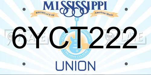 6YCT222 Mississippi License Plate