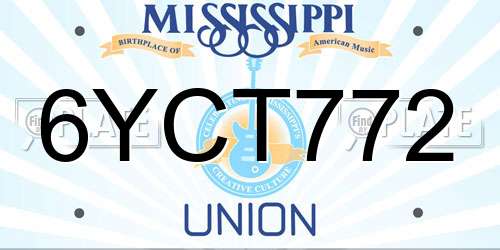 6YCT772 Mississippi License Plate