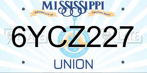 6YCZ227 Mississippi License Plate