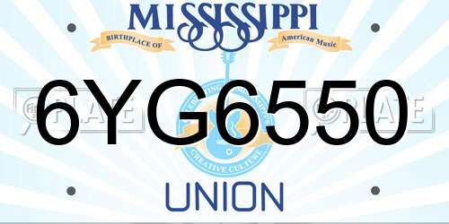 6YG6550 Mississippi License Plate