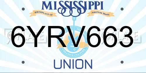 6YRV663 Mississippi License Plate